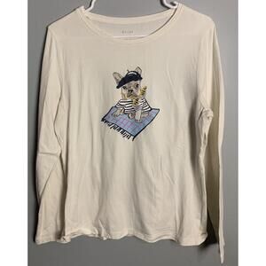 Talbots French Bulldog Graphic Long Sleeve T- Shirt Medium‎